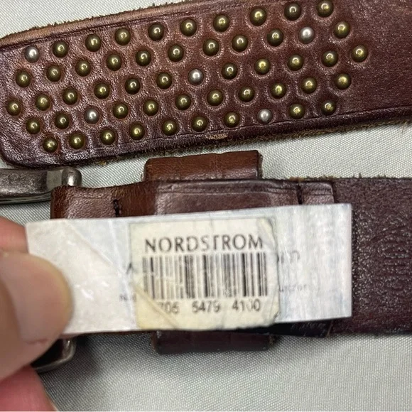 Fossil Brown Leather Studded Belt Silver Buckle Sz M - Picture 6 of 7